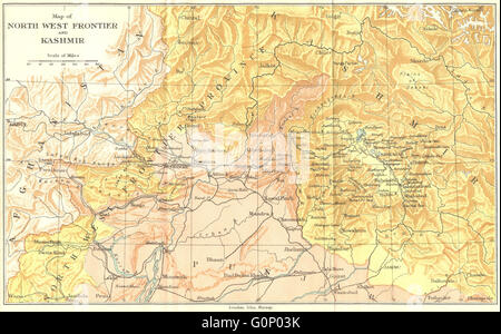 Inde/Pakistan : la carte de la North West Frontier, Kashmir et Punjab 1924 Banque D'Images