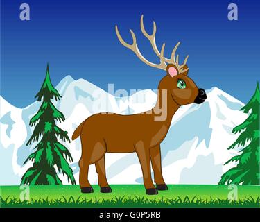 Vector illustration de la viande de cerf en montagne sur glade Illustration de Vecteur