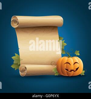 Pumpkin et déroulés vieux papier. Vector illustration. Illustration de Vecteur