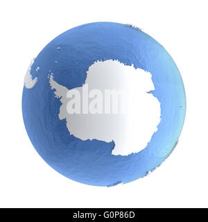 L'antarctique sur argent élégant modèle 3D de la planète Terre avec de l'eau réaliste de l'océan bleu et argent continents avec visible countr Banque D'Images