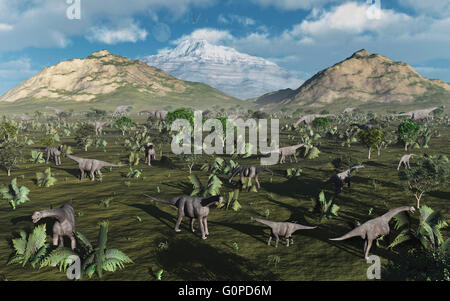 Un troupeau de dinosaures Camarasaurus. Banque D'Images