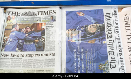3 mai 2016 - Les journaux du matin/fonction couverture Leicester City remportant le titre Premier League Banque D'Images