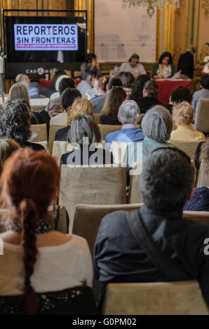 Madrid, Espagne, 3e mai 2016. Casamérica. Dans une conférence publique dans la journée mondiale de la liberté de la presse organisé par Reporters sans frontières. Credit : Enrique Davó/Alamy Live News Banque D'Images