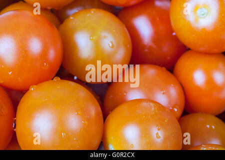 Vue rapprochée de tomates cerises en arrière-plan Banque D'Images