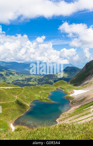 Vue aérienne de l'Eisee (lac) près de Brienzer Rothorn sur l'Oberland bernois, dans la région de Jungfrau de Suisse. Compositi verticale Banque D'Images