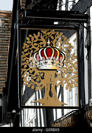 La Royal Oak enseigne de pub, Evesham, Worcestershire, Angleterre, RU Banque D'Images