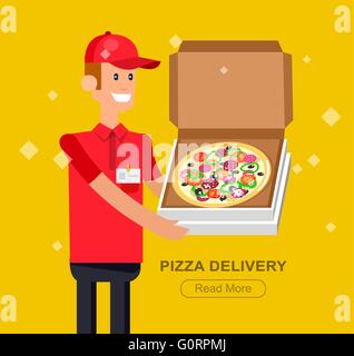 Caricature de livraison de pizza guy Illustration de Vecteur