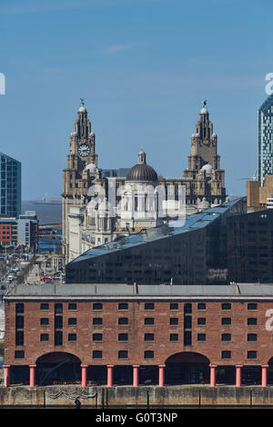 Liverpool albert dock Royal Liver Building bâtiments Le Liver Building est un bâtiment classé de Liverpool, en Angleterre. Je Banque D'Images