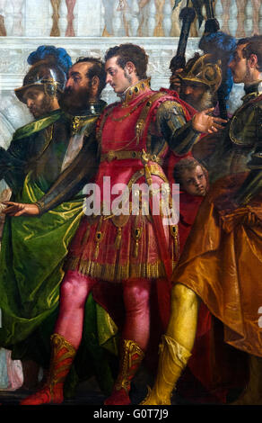 Alexandre le Grand (en rouge) comme décrit dans 'La famille de Darius devant Alexandre' par Paolo Véronèse, c.1565-7. Cette image est un détail d'un ensemble beaucoup plus vaste de la peinture. Banque D'Images