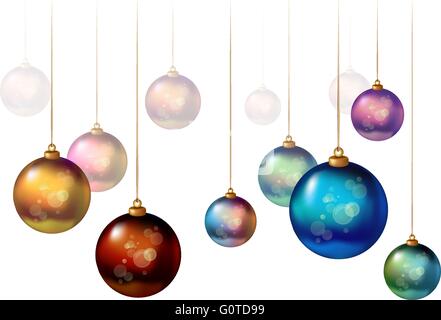 Boules de Noël lumineux colorés sur fond blanc Illustration de Vecteur