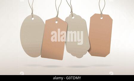 Les balises vides avec string accroché sur fond blanc, vente et achat en ligne de concept Illustration de Vecteur