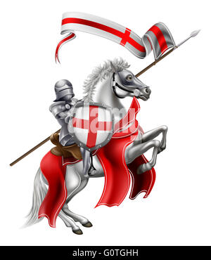 Une illustration de Saint Georges en armure de chevalier médiéval monté sur son cheval Banque D'Images