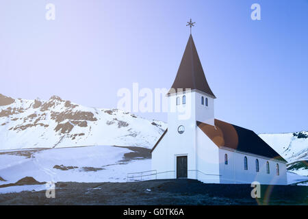 Église de paysage rural, Vik, Myrdalshreppur, Islande Banque D'Images