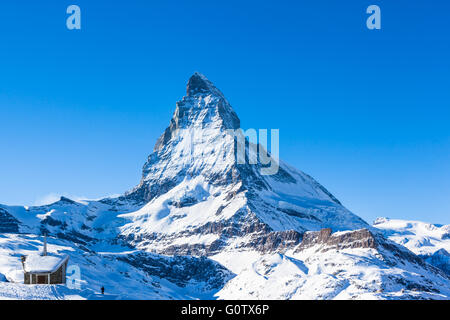 Vue sur le Cervin et le Riffelberg Chapelle chapelle, Zermatt, Suisse Banque D'Images