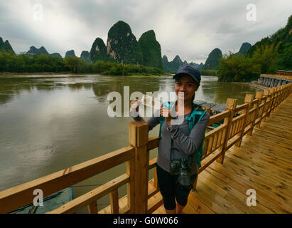 Le célèbre 20 yuan vue sur la rivière Li à Xingping, région autonome du Guangxi, Chine Banque D'Images