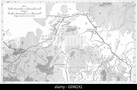 NIGER : physique et géologie : La partie supérieure du bassin du Niger, 1943 carte vintage Banque D'Images