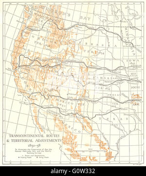 USA : les liaisons transcontinentales & ajustements territoriaux, 1850-58, 1942 Ancien site Banque D'Images