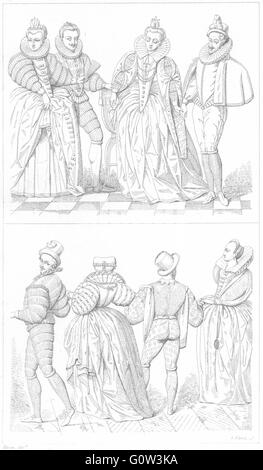 FRANCE : princes, princesses Gentilhommes Dames(Fin du 16C), antique print 1875 Banque D'Images