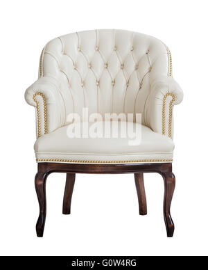 Fauteuil en cuir beige Vintage isolated Banque D'Images