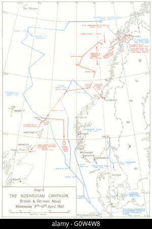 Campagne de Norvège : British & mouvements de la marine allemande du 9 au 13, avr, 1940, 1954 Localisation Banque D'Images