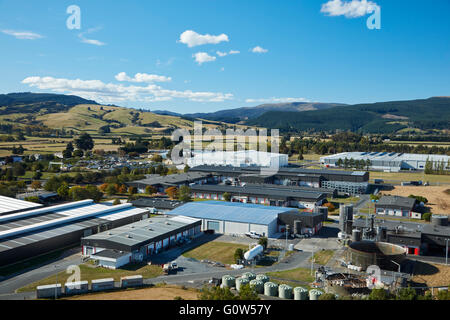 Silver Fern Farms, usine Silverstream Industrial Park, près de Mosgiel, Dunedin, Otago, île du Sud, Nouvelle-Zélande - vue aérienne Banque D'Images