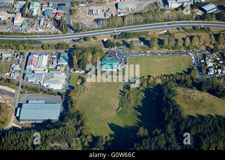 L'Île Verte Rugby Club, Miller Park, Green Island, Dunedin, Otago, île du Sud, Nouvelle-Zélande - vue aérienne Banque D'Images