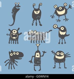 Vector cute happy monsters Illustration de Vecteur
