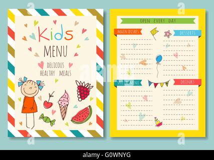 Menu de repas enfants coloré mignon modèle vectoriel Illustration de Vecteur