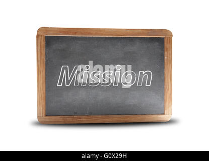 Écrit sur un tableau noir de la mission Banque D'Images