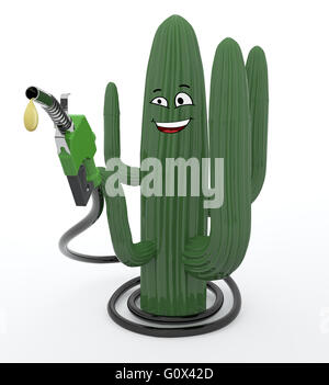 Cactus et pompe à carburant, 3d illustration Banque D'Images