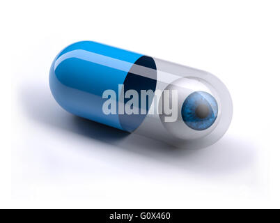 Pilule bleue remplie d'isolés, eye ball 3d illustration Banque D'Images