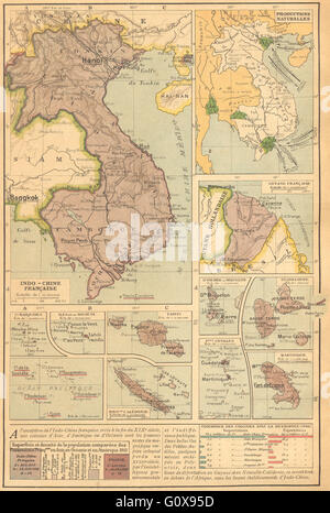 COLONIES FRANÇAISES Indochine : Polynésie française Guadeloupe Antilles Martinique, 1923 map Banque D'Images