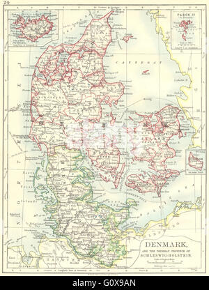 Danemark : Schleswig-Holstein prussien ; Islande ; Bornholm, 1897 carte antique Banque D'Images