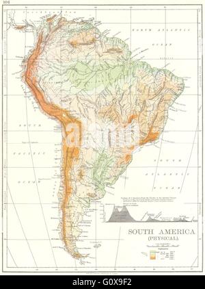 Amérique du Sud : l'Amérique du Sud(physique), 1897 carte antique Banque D'Images