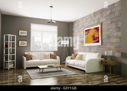 Modern living room Interior 3D Rendering Banque D'Images