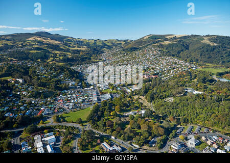 Jardin botanique de Dunedin, et du nord-est, la vallée de Dunedin, île du Sud, Nouvelle-Zélande - vue aérienne Banque D'Images