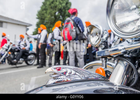 Ornement capot aigle sur moto, Moto Club, Sikh et parade Vaisakhi célébrations, Surrey, Colombie-Britannique, Canada, Banque D'Images