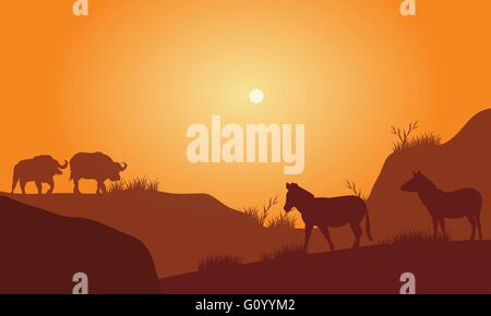 Silhouette de bison dans Hills Illustration de Vecteur