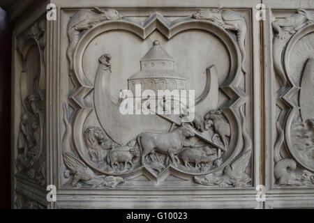 La genèse. Les animaux introduits sur Arche de Noé. 13e siècle. Portail de la base de la partie supérieure de la chapelle de la Sainte-Chapelle de Paris. France Banque D'Images