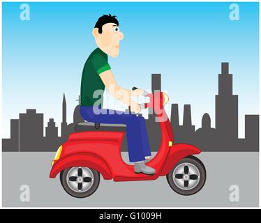 Les hommes d'illustration vectorielle poursuit en scooter sur Ville Illustration de Vecteur