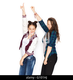 Happy smiling pretty teenage girls dancing Banque D'Images