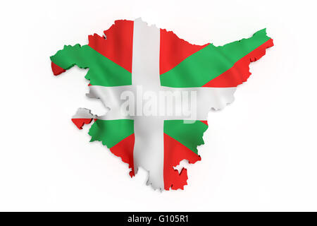 Le rendu 3D de la carte du Pays Basque avec drapeau Banque D'Images