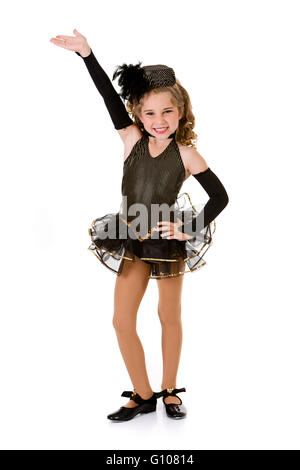 Petite fille danseuse dans divers costumes, isolé sur blanc. Banque D'Images