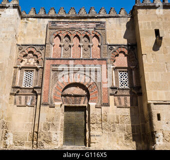 Détail de la porte de San Ildefonso sur la façade ouest de l'Mosque-Cathedral de Cordoue, Espagne Banque D'Images