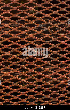 Rusty metal grill sur une vieille gare abandonnée - Grottes de clearwell. Banque D'Images