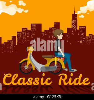Man riding scooter jaune sur l'illustration Illustration de Vecteur