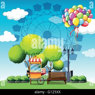 Parc avec des ballons et du vendeur de popcorn illustration Illustration de Vecteur