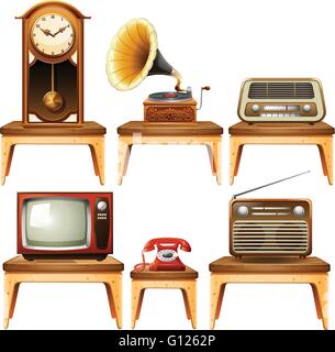 Antiquités rétro sur table en bois illustration Illustration de Vecteur