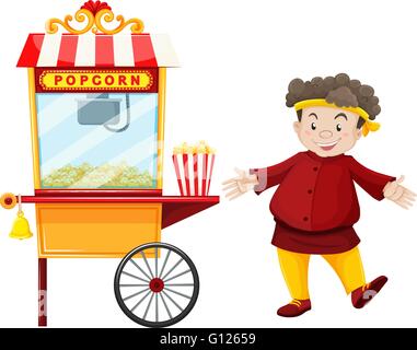 L'homme et de l'illustration du vendeur de popcorn Illustration de Vecteur