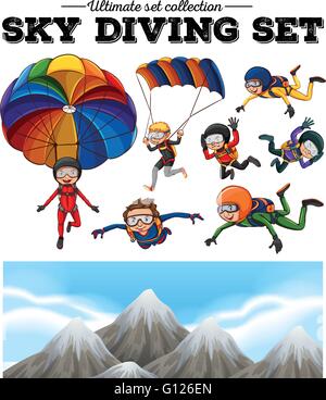 Les gens qui font de sky diving et mountain scene illustration Illustration de Vecteur